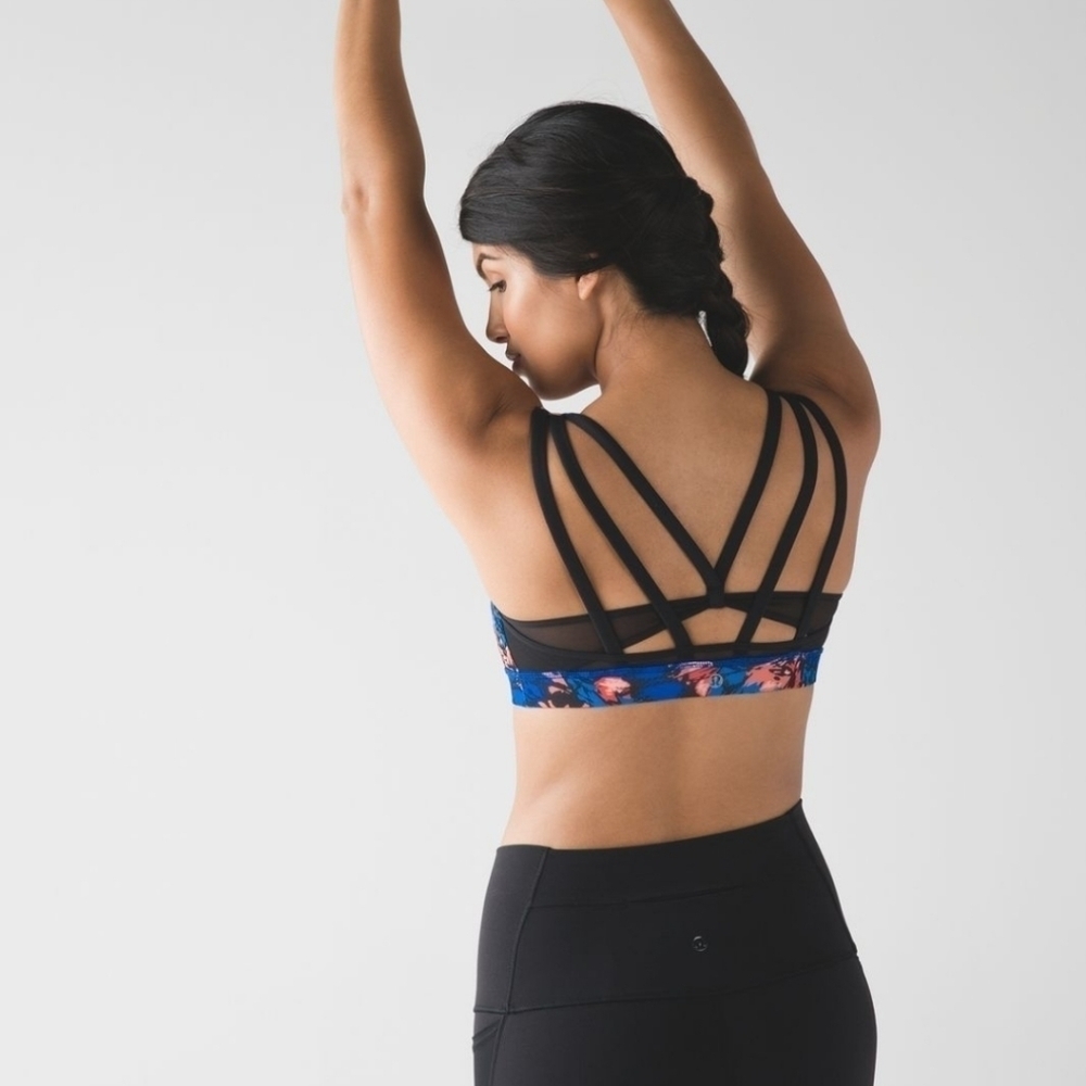 LULULEMON Energy Bra Exhale Yoga Storm Harbor Blue Strappy Athletic Pilates 6 - Picture 9 of 13